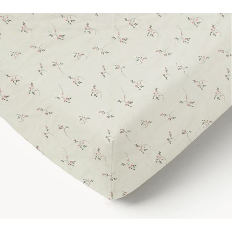 Drap-housse bébé en jersey 100% coton extensible fleurs Beige 70x140x17 cm
