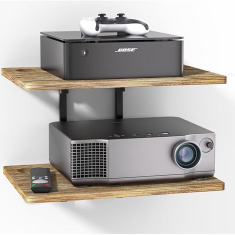 Étagère murale flottante à 2 niveaux pour projecteur, lecteur DVD, routeur, consoles de jeux, boîtes de câbles, organiseur mural multifonction pour la maison et le salon (1/5)