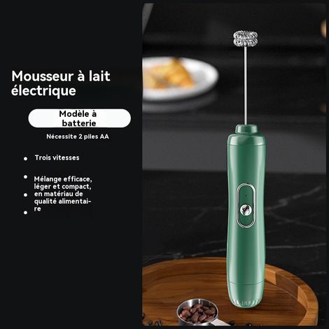 Mousseur à lait électrique - 3 vitesses - Fonctionne sur piles - (Vert) - Tête de mélange en acier inoxydable 304
