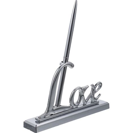 Stylo à signature de mariage avec porte-stylo en métal argenté, ensemble de stylos de fête (argenté)-Silver