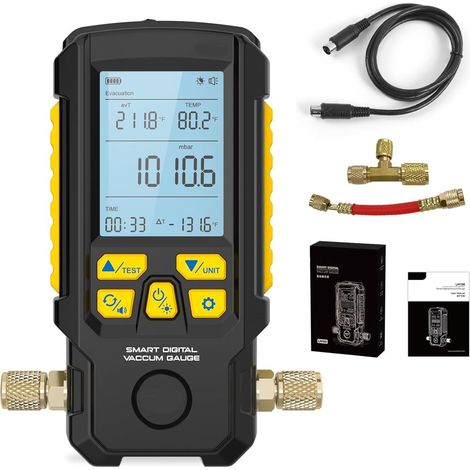 LM100 Intelligent Digital Vacuum Pressure Gauge, CVC 0-2000mbar, Resolution 0.1mbar, Accuracy ±0.2% Temperature Compensation HVAC Gauges with 4 Units (Torr, InHg, Mbar, Hpa) (1/5)