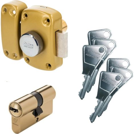 Vachette – Verrou à bouton 45mm – Cylindre s'entrouvrant 30x30mm – 6 clés crantées – Goupille anticrochetage pour sécurité renforcée (1/5)