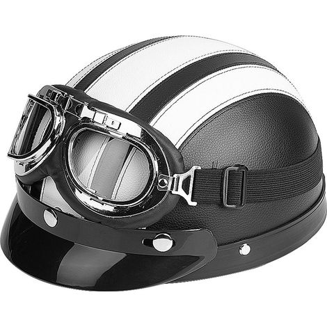 Demi-Casque, Casque Jet Ouvert, mi-Cuir, Casque de Moto Ouvert, Casque Moto Homme Universel avec visière UV pour Moto Scooter Femme Adulte(Blanc) (1/4)