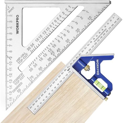 Equerre Menuisier 300 mm et Equerre Charpentier Triangulaire 180mm Equerre Combinée avec Niveau à Bulle en Acier Inoxydable, Ensemble d'Outils d'Equerre pour Bricolage, Outillage, Menuiserie (1/5)