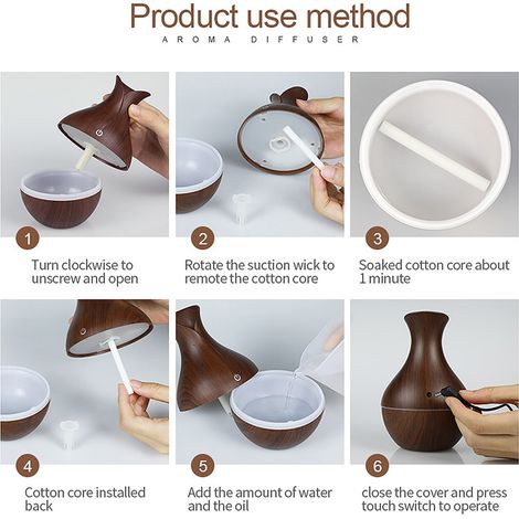Humidificateur de chambre, appareil d'aromathérapie aux huiles essentielles pour la maison ou le bureau (finition bois clair, lumière sept couleurs) (1/5)