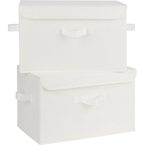 Boîtes de Rangement pour Vêtements, Lot de 2 Boîtes de Rangement avec Couvercles en Tissu, Boîtes de Rangement Pliantes pour Étagères, Boîtes de Rangement Blanches pour L'Organisation (1/5)