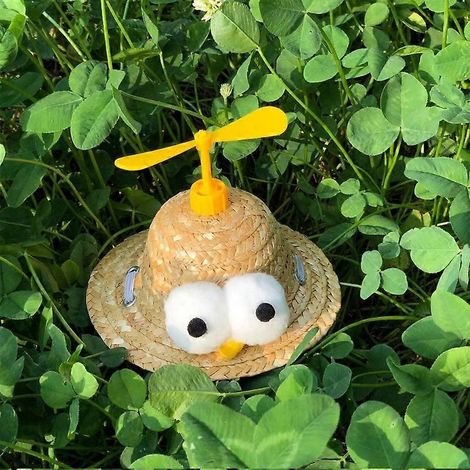 Sonnenhut für Welpen mit Bambus-Hubschrauber-Motiv, niedliches Haustierkostüm, gelber Kopfschmuck mit Augen