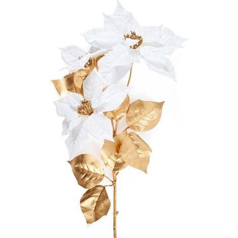 Ramo con stella di Natale D22 x H75 cm bianco con stelo dorato Mercury