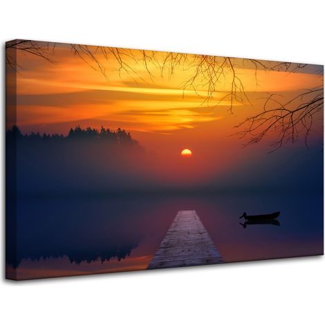 Leinwanddruck Natur Sonnenuntergang über dem See 80x50 cm