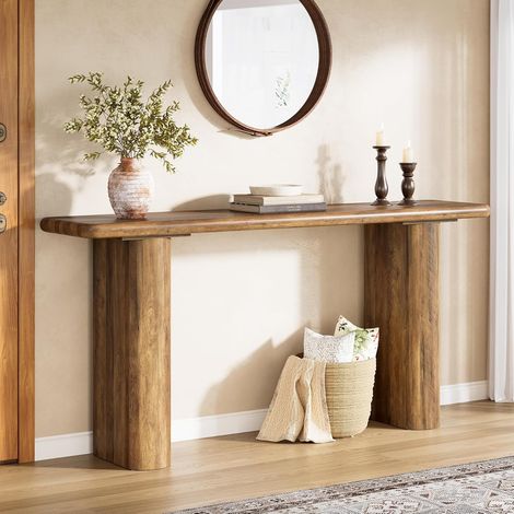 Tribesigns – Table console rustique 160 cm – MDF renforcé 4 cm – Pour couloirs et espaces étroits – Capacité 50 kg – Bords arrondis pour sécurité (1/5)