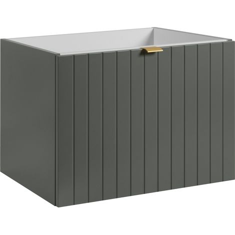 Meuble sous-vasque suspendu HARMO 60 cm Façade rainuré vert semi-mat (1/5)