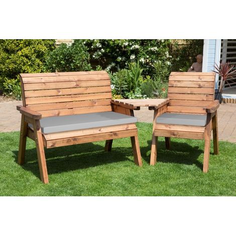 Three Seat Companion Set Angled with Cushions - W230 x D90 x H98 - Fully Assembled - Grey (1/4)