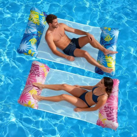 Lot de 2 tapis flottants gonflables de style hamac pour piscine, adaptés aux piscines de jardin et aux sports nautiques d'été (1/5)