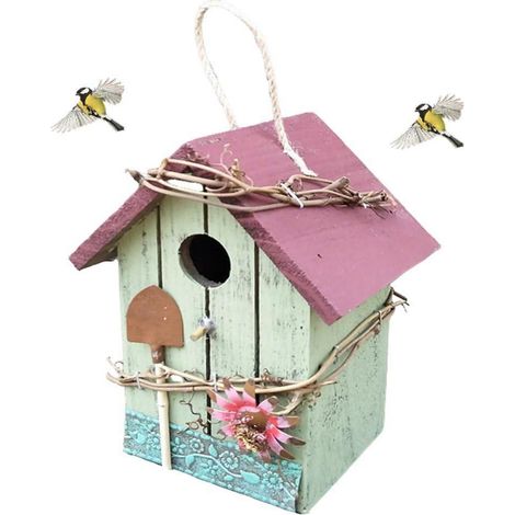 Dekoratives Vogelhaus im Landhausstil, rot, zum Aufhängen