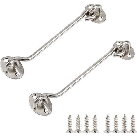 Serrure à crochet et œillet de confidentialité, serrure simple, convient pour porte de grange, argent, 2 pièces (6 pouces) (1/4)