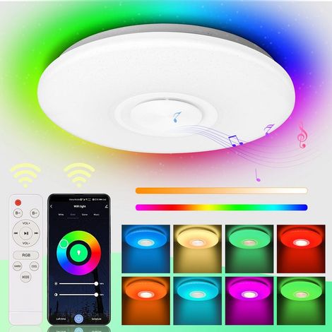 Plafonnier LED 36W avec haut-parleur Bluetooth, musique intégrée, commande à distance et application, lampe de plafond connectée pour salon et chambre. (1/4)