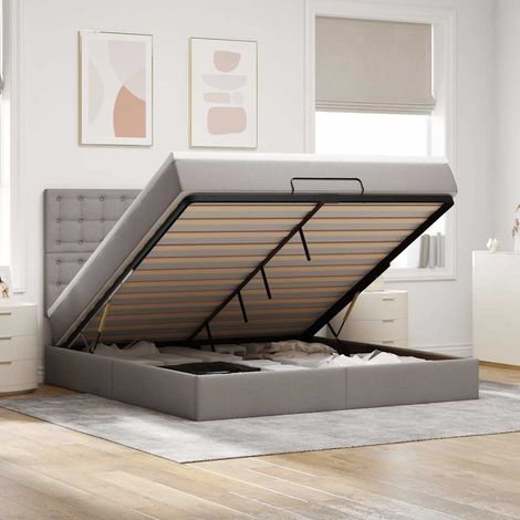 Cadre de lit ottoman avec matelas taupe 160x200 cm tissu (1/5)