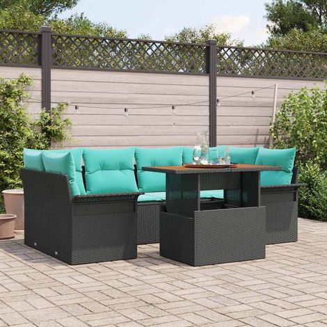 vidaXL Garten-Sofa-Set mit Speicher 7 pcs Schwarz Poly Rattan (1/5)