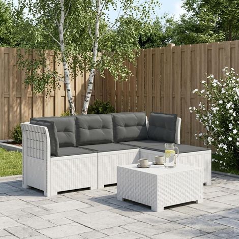 Canapé de Jardin 4 Places Effet Rotin en Polypropylène Blanc avec Coussins Anthracite - PANGIVO (1/5)