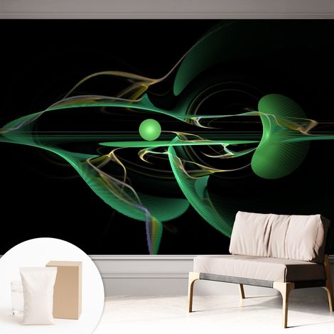 Papier peint intissé décoratif pour chambre et salon Design moderne à poser facilement - Colle incluse gratuite Vagues vertes 312x219 cm (1/5)