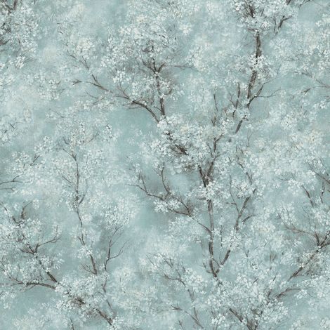 BRICOFLOR Papier peint japonais pailleté | Papier peint menthe | Papier peint chambre & salle de bain | Papier peint cerisier japonais bleu clair - 10,05 x 0,53 m (1/5)
