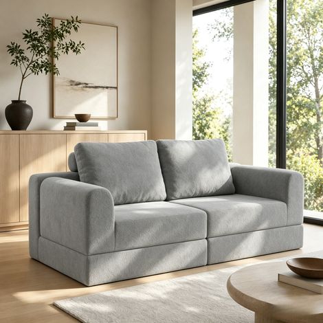 Canapé convertible 2 places pliable – Canapé-lit avec mousse à mémoire de forme et soutien dorsal – Portable pour salon chambre – 160 x 80 cm – Gris (1/5)