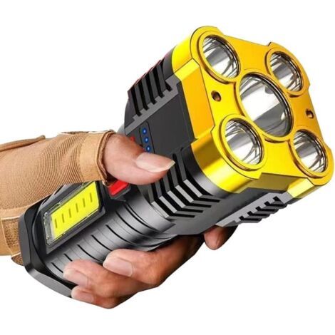 Lampe de poche LED Penta Core Explosion, lampe de poche LED super lumineuse rechargeable, lumière forte, lampe de poche LED portable multifonction avec 4 modes d'éclairage (1/5)