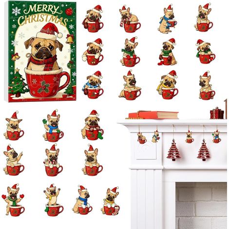 Compte à rebours Noël 24 jours Jouet pour chiens sur le thème acrylique créatif Calendrier de Noël pour amoureux de chiens Pour enfants, filles, adolescents, adultes, saison (1/5)