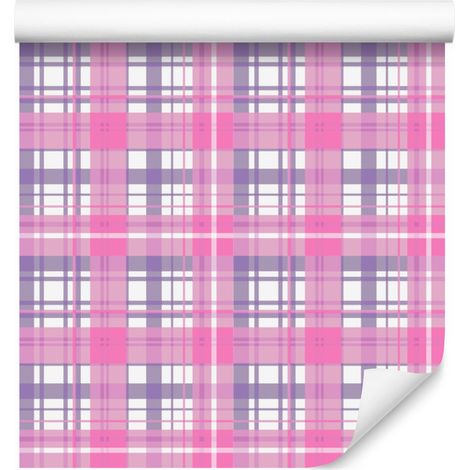 Papel pintado a cuadros rosa empolvado y morado para salón y dormitorio, 50x1000 cm (1/5)