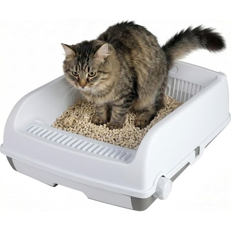 COSTWAY Lettiera per Gatti Semi-Automatica,Vassoio Estraibile,Paletta Scorrevole,fino 10kg,Bianco