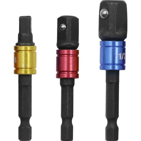 Ensemble de 3 adaptateurs de douille à changement rapide (1/4 pouce, 3/8 pouce, 1/2 pouce) pour visseuse à percussion à tige hexagonale (1/5)