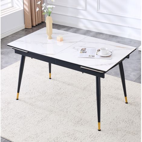Table de salle à manger extensible 140-200x80x76 cm en céramique blanche FloraGrace (1/5)
