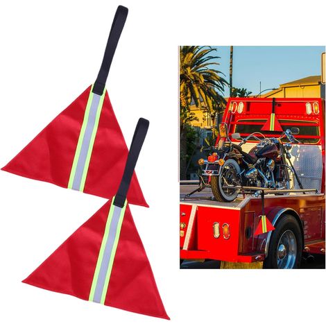 Lot de 4 drapeaux de sécurité réfléchissants rouges, étanches et haute visibilité, pour remorques, camions et motos. (1/3)