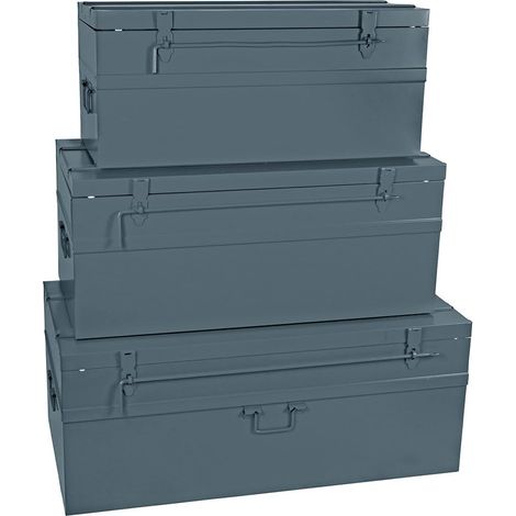 COGEX - Set di 3 Bauli in Metallo Lucchettabili Grigio - 70L (700x330x310) + 100L (800x390x340) + 150L (900x450x370) (1/5)