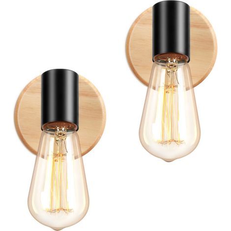 Lot de 2 Applique Murale Vintage en Bois Réglable 180 ° , Lampe de Mur Industrielle E27 Appliques Métal Décoration Murale Rétro pour Salon Chambre Cuisine Couloir, Noir, Ampoule non Incluse (1/4)