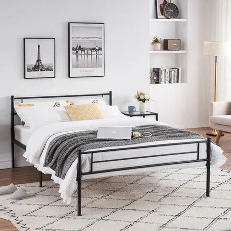 Iztoss – Lit en métal 90x190 cm – Cadre de lit adulte noir – Stable jusqu'à 150 kg – Hauteur 30 cm pour rangement sous le lit (1/5)