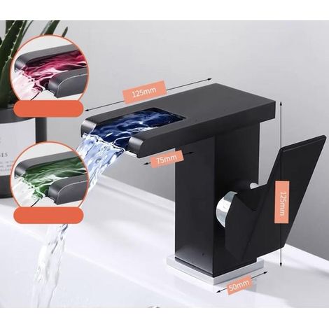 Robinet de lavabo LED avec changement de couleur, contrôle intuitif de la température, mitigeur design pour salle de bain avec éclairage coloré et style contemporain (1/4)
