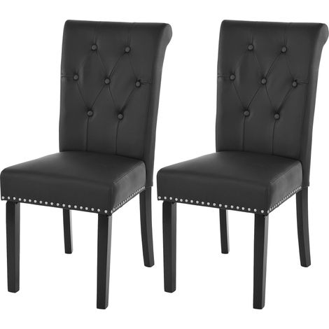 [JAMAIS UTILISÉ] Lot de 2 chaises de salle à manger Chesterfield II av rivets, similicuir noir, pieds foncés (1/5)