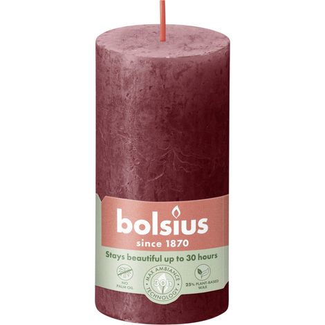 Bolsius Rustik Stumpenkerze samtrot, Höhe 10 cm, Ø 5 cm Stumpen- und Kugelkerzen
