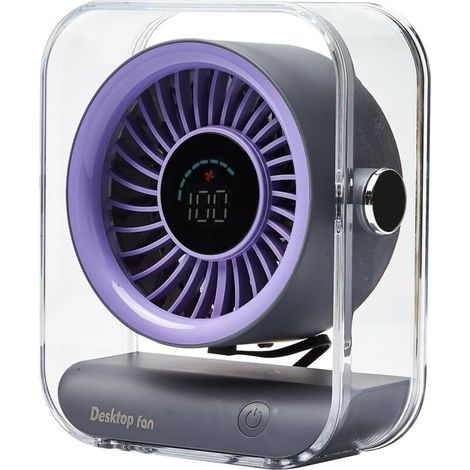 Ventilateur de bureau ultra-silencieux, affichage numérique, rechargeable par USB, vitesse de rotation de 0 à 100 %, puissance longue durée, portable pour la maison, le bureau, la chambre, la cuisine,
