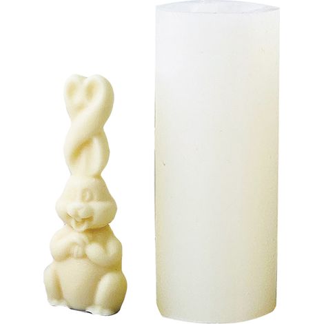 Moule à bougie en silicone, moule pour la fabrication de bougies parfumées, moule pour loisirs créatifs en cire, forme de lapin aux longues oreilles C03-1, grande taille (1/5)