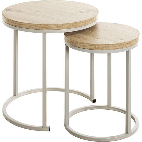 Lot de 2 Tables d'Appoint Gigognes "Lova" 49cm Naturel & Gris