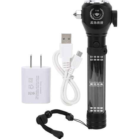 Lampe de travail solaire extérieure, puissante lumière défensive, multifonction avec marteau de sécurité et prise US 100-240V (1/5)