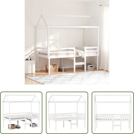 vidaXL Hochbett für Kinderzimmer - Hochbett mit Dach Weiß 90x190 cm Massivholz Kiefer (1/5)