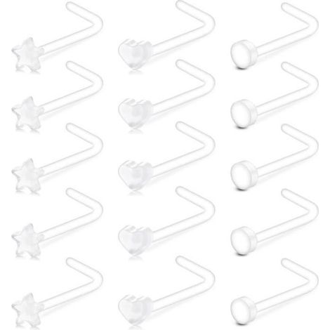Anneaux de Goujon de Nez Bioflex Flexible en Forme de L Spirale Incurvée 20G 7mm Cristal Vis Nez 15 vis de 20 g (1/5)