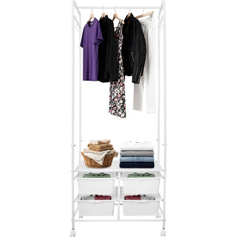 SPortant à Vêtements, Porte-manteau sur Roulettes, Porte-vêtements Mobile, Porte-vêtements à roulettes avec 4 bacs de rangement et 8 crochets (1/5)