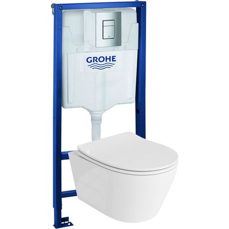 GROHE Bâti-support Solido + Lavita WC Praia suspendu blanc sans bord + panneau de commande Delta 25 chrome  Kit complet WC