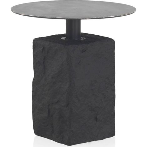 table dappoint ronde noire avec base effet pierre polyrésine - noir effet pierre (1/4)