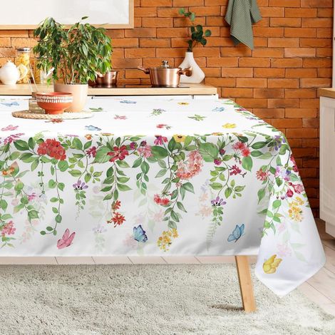 Tischdecke rechteckig 140x180 cm mit Frühlingsmotiv und Schmetterlingen