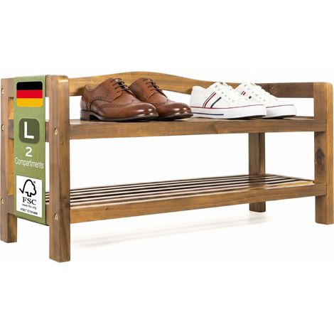 Meuble à chaussures en bois d'acacia Étagère à chaussures multi-usage Range-chaussures 2 Etagères (1/7)